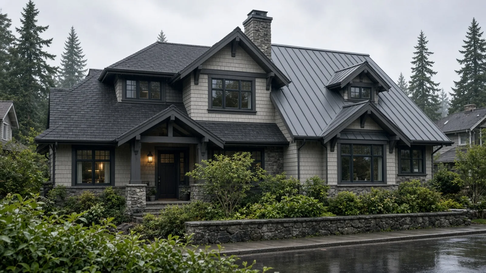 Editorial photograph illustrating Asphalt Shingles vs Metal Roofing in Vancouver