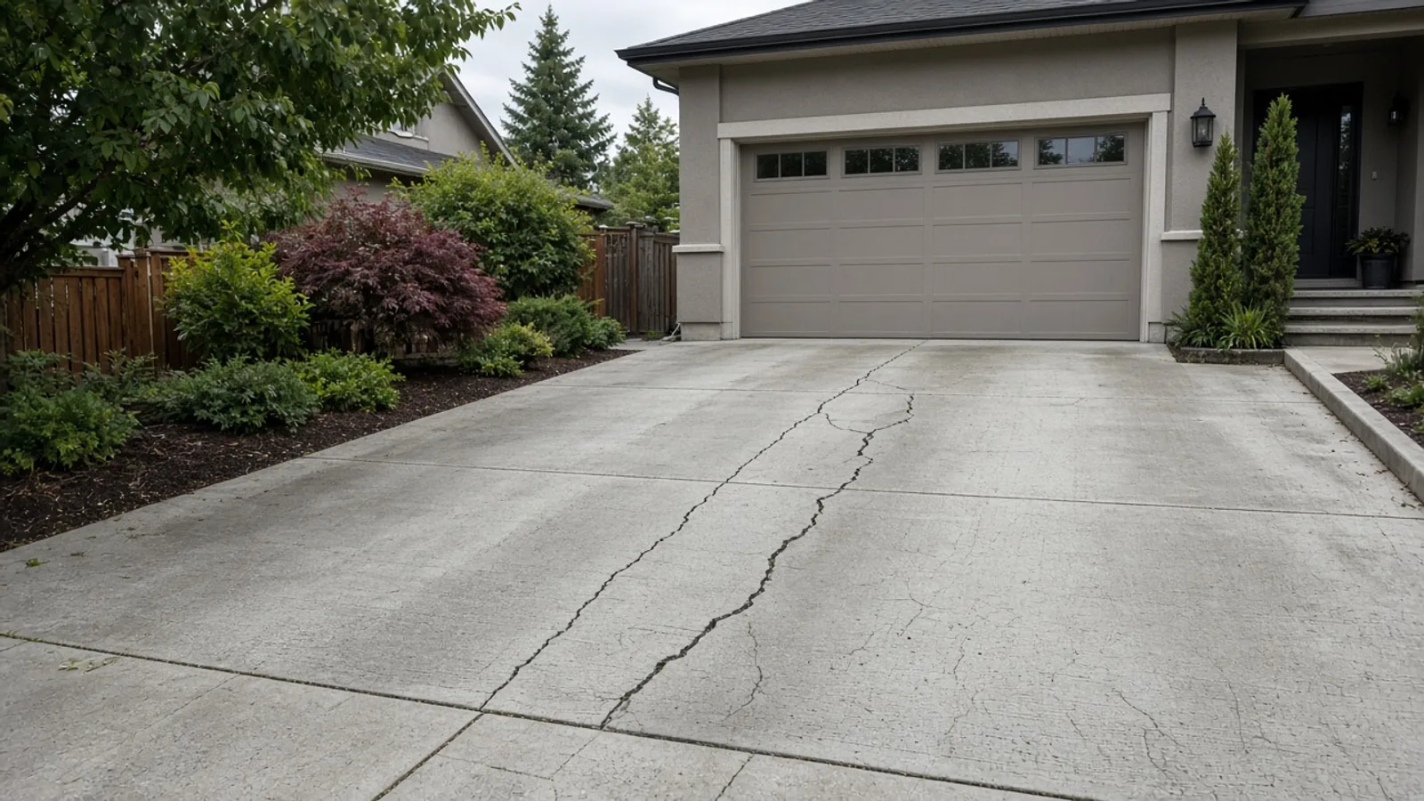 Editorial photograph illustrating Cracks in a Concrete Driveway