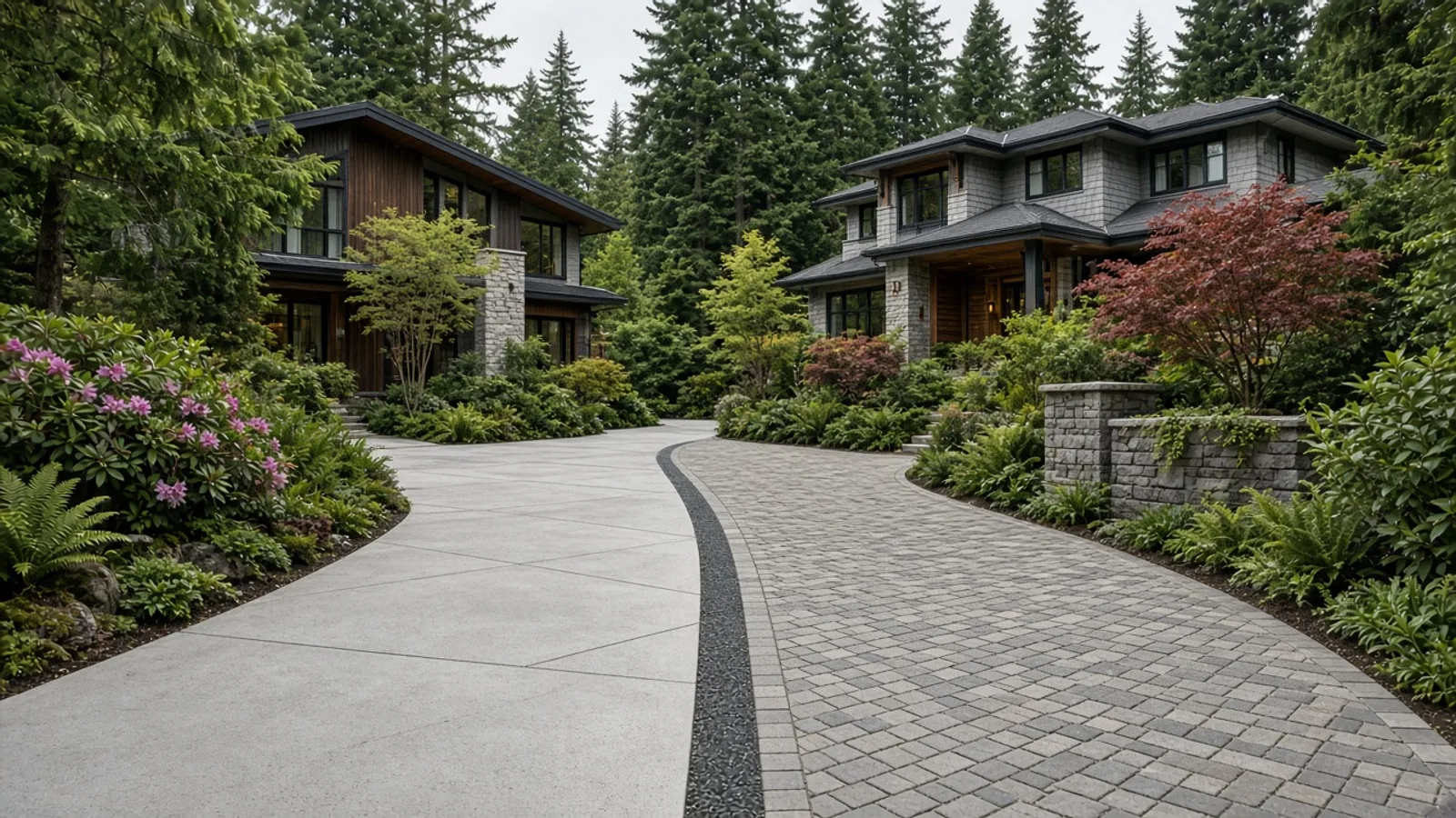 Editorial photograph illustrating Concrete vs Pavers for Vancouver Driveways