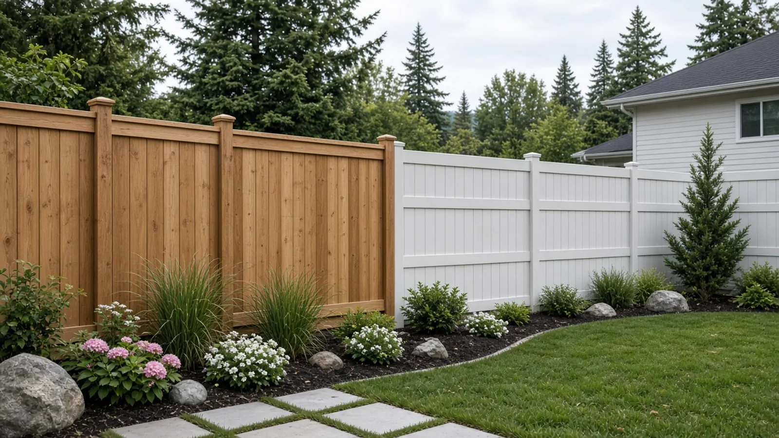 Editorial photograph illustrating Wood vs Vinyl Fence for BC Homes